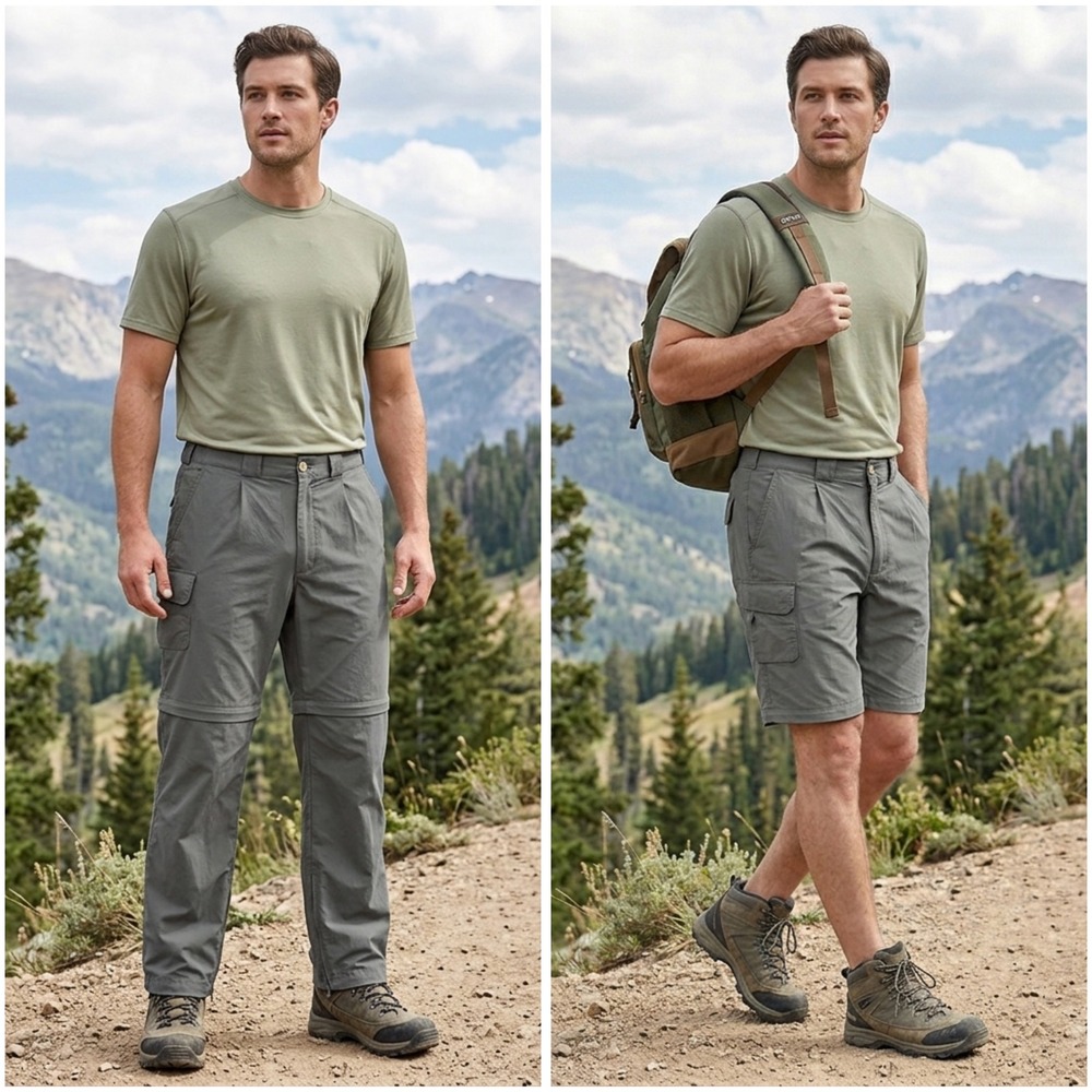 Orvis Mens 34x30 Convertible Hiking Cargo Pants Shorts Gray Green 51KT Nylon
